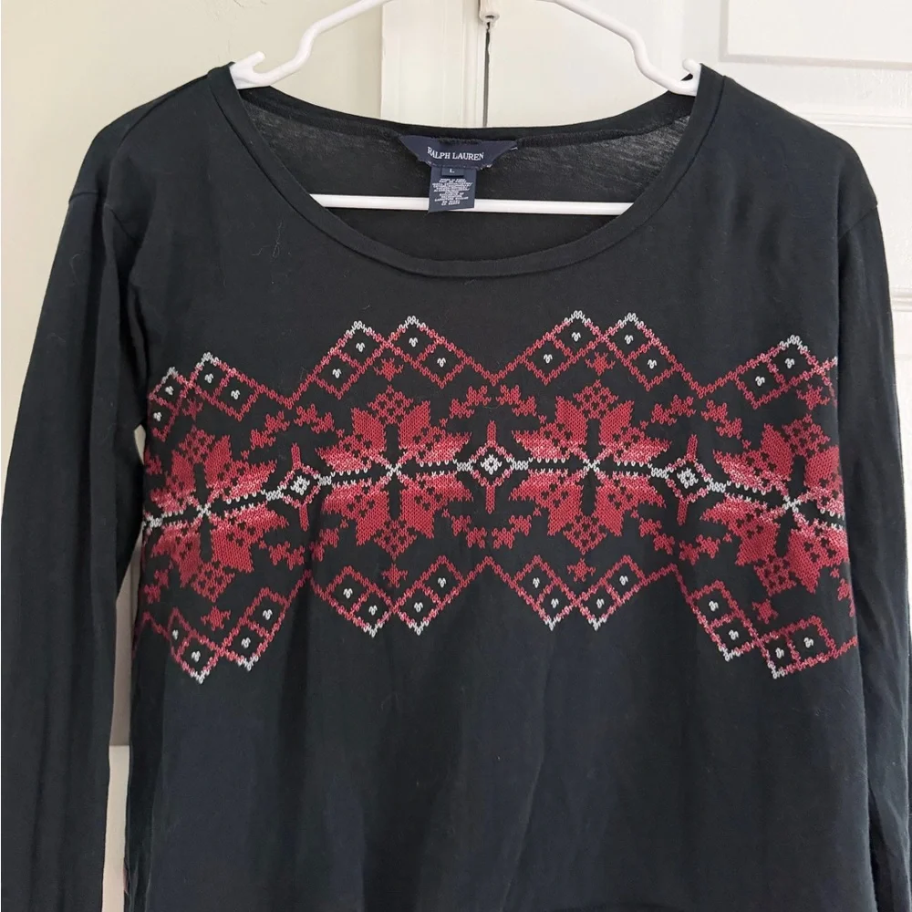 Ralph Lauren Girls Kids Top Shirt L Black Cabin Fair Isle Holiday Festive Ski